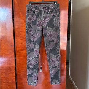 Floral Print Women’s Jeans - Black with Purple Flowers